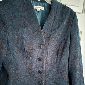 Coldwater Creek Dark Green Coat w/Black Geometric Streaks Size 10-12
